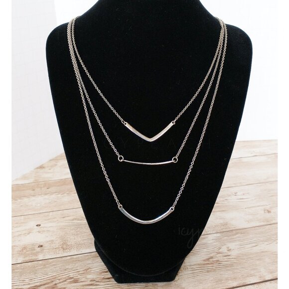 BaubleBar Triple Linear Pendant Necklace Silvertone Jewelry Minimalist Preppy - Picture 1 of 9